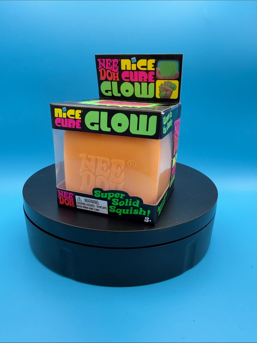 Needoh Glow Super Solid Squish! Orange Cube -